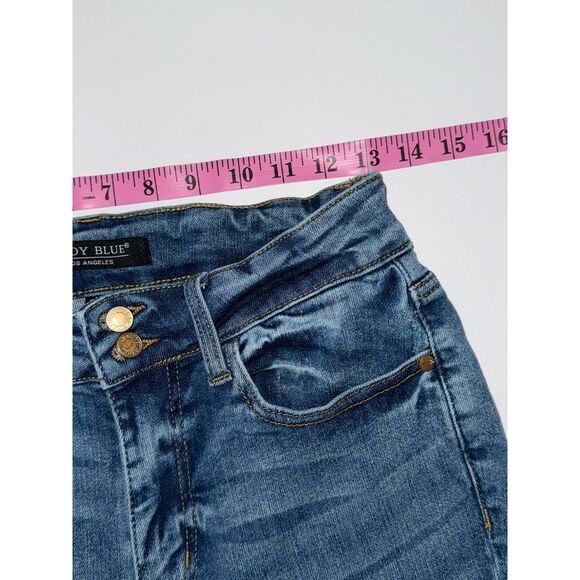 Judy Blue Jeans Bootcut High Rise Fray Hem Stretch Denim Two Button Preppy 5/27 - Picture 10 of 15